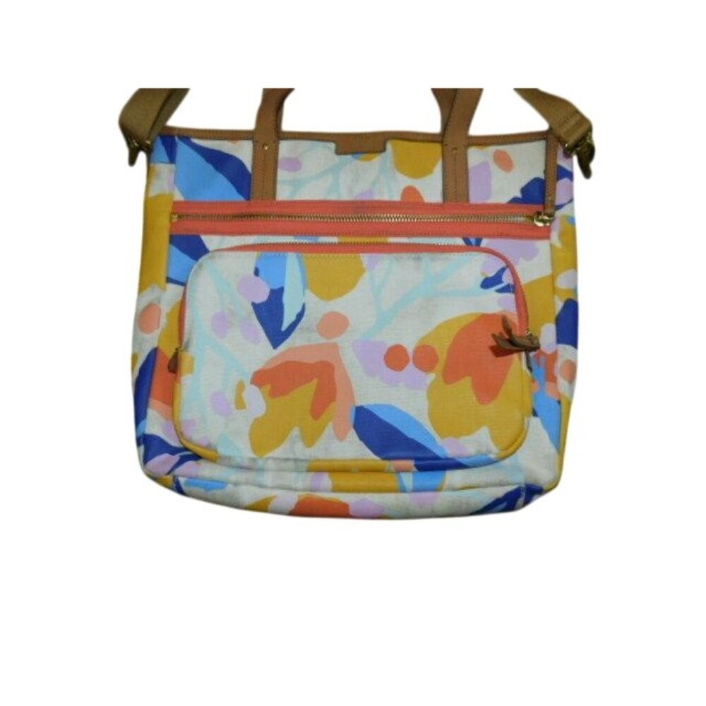Fossil Leather Fabric Large Tote Laptop Work Bag W/Shoulder Strap - Picture 2 of 5